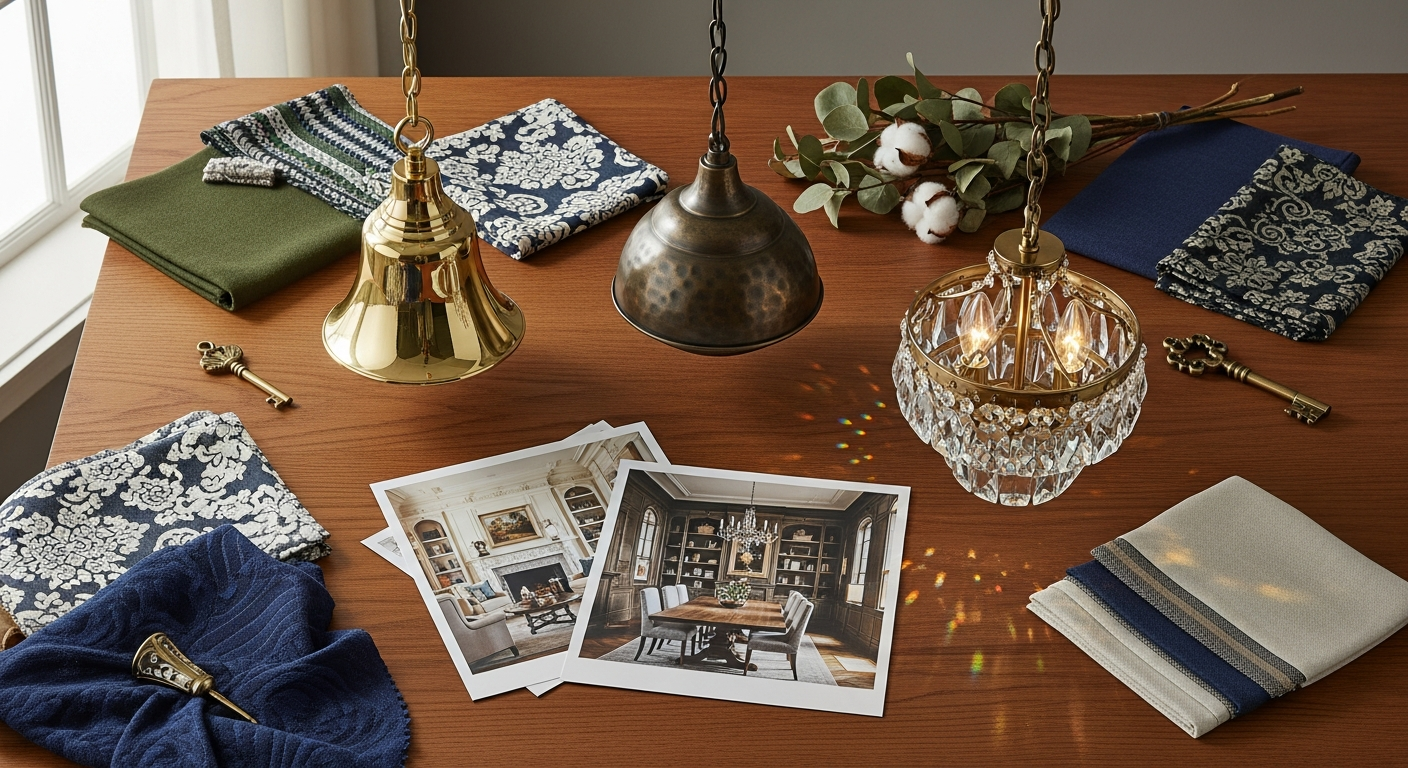 Traditional pendant ceiling light fixture hanging in modern home interior