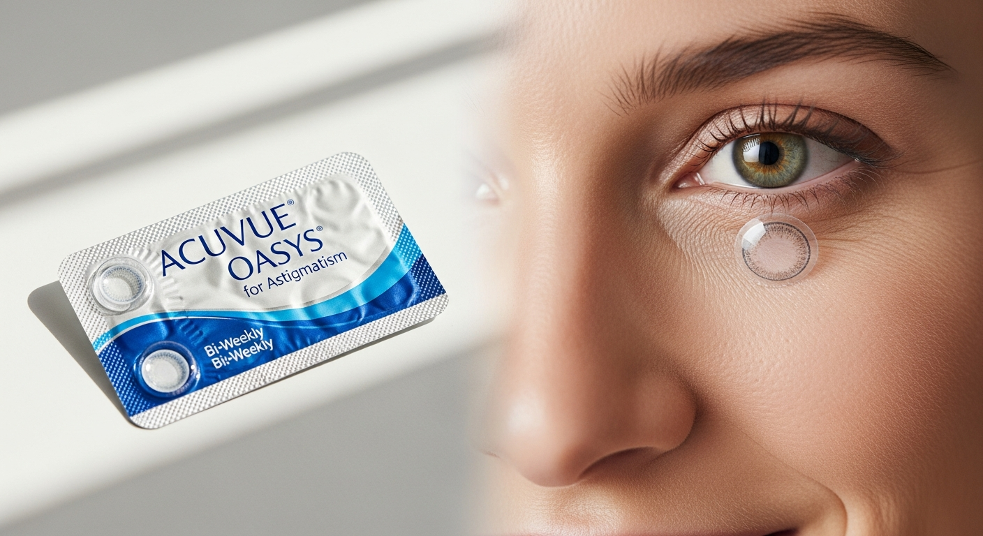 Acuvue Oasys Astigmatism bi-weekly contact lenses in packaging with BLINK STABILIZED Design technology