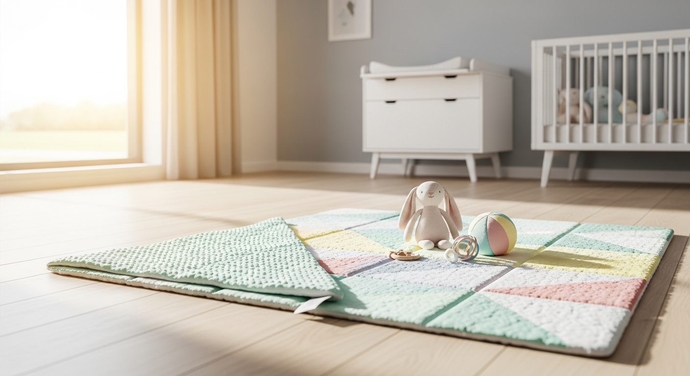 Little Bot Ofie Mat reversible non-toxic play mat in modern nursery setting with minimalist design