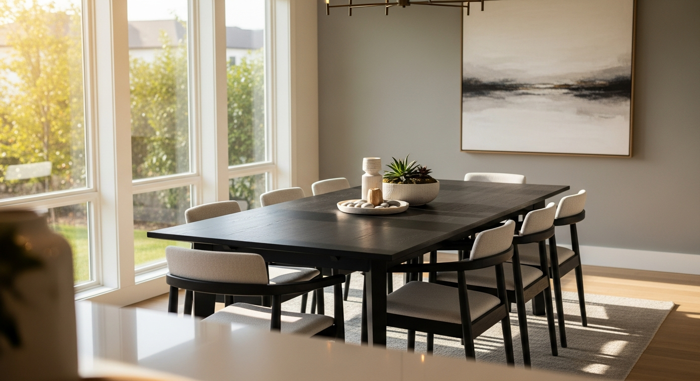 Black ebony wood stain applied to wooden furniture and interior design elements showcasing rich dark finish