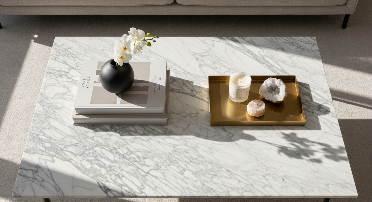 Elegant Solange marble coffee table with brass base by Maisons du Monde in modern living room