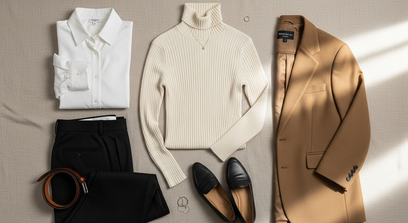 Marcella Cara Jersey Turtleneck Top in neutral color displayed on minimalist fashion background