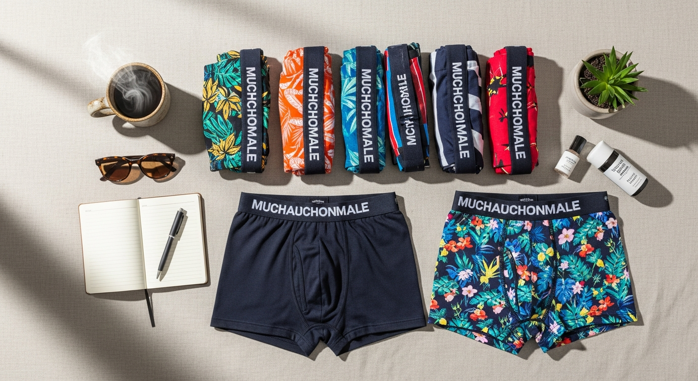 Colorful artistic Muchachomalo men's cotton boxer shorts displaying bold print designs and premium fabric quality