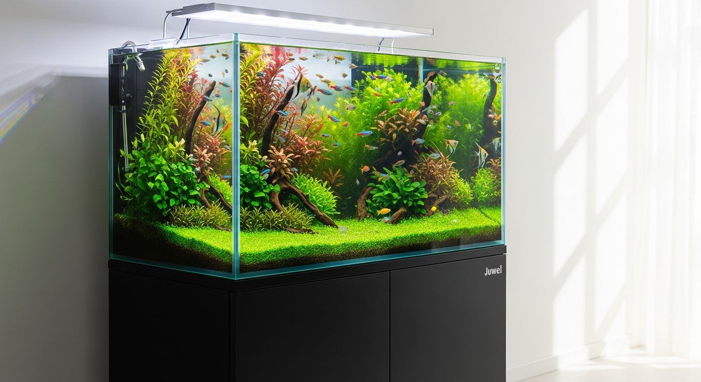Juwel Rio 240 LED Aquarium Combination with MultiLux lighting system and integrated cabinet in modern home setting
