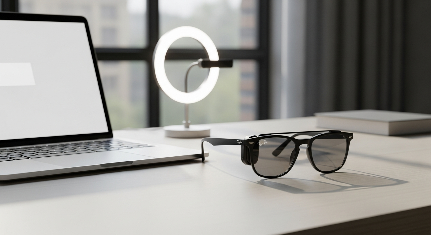 Ray-Ban Meta Wayfarer smart glasses with visible camera and LED indicator light on frame