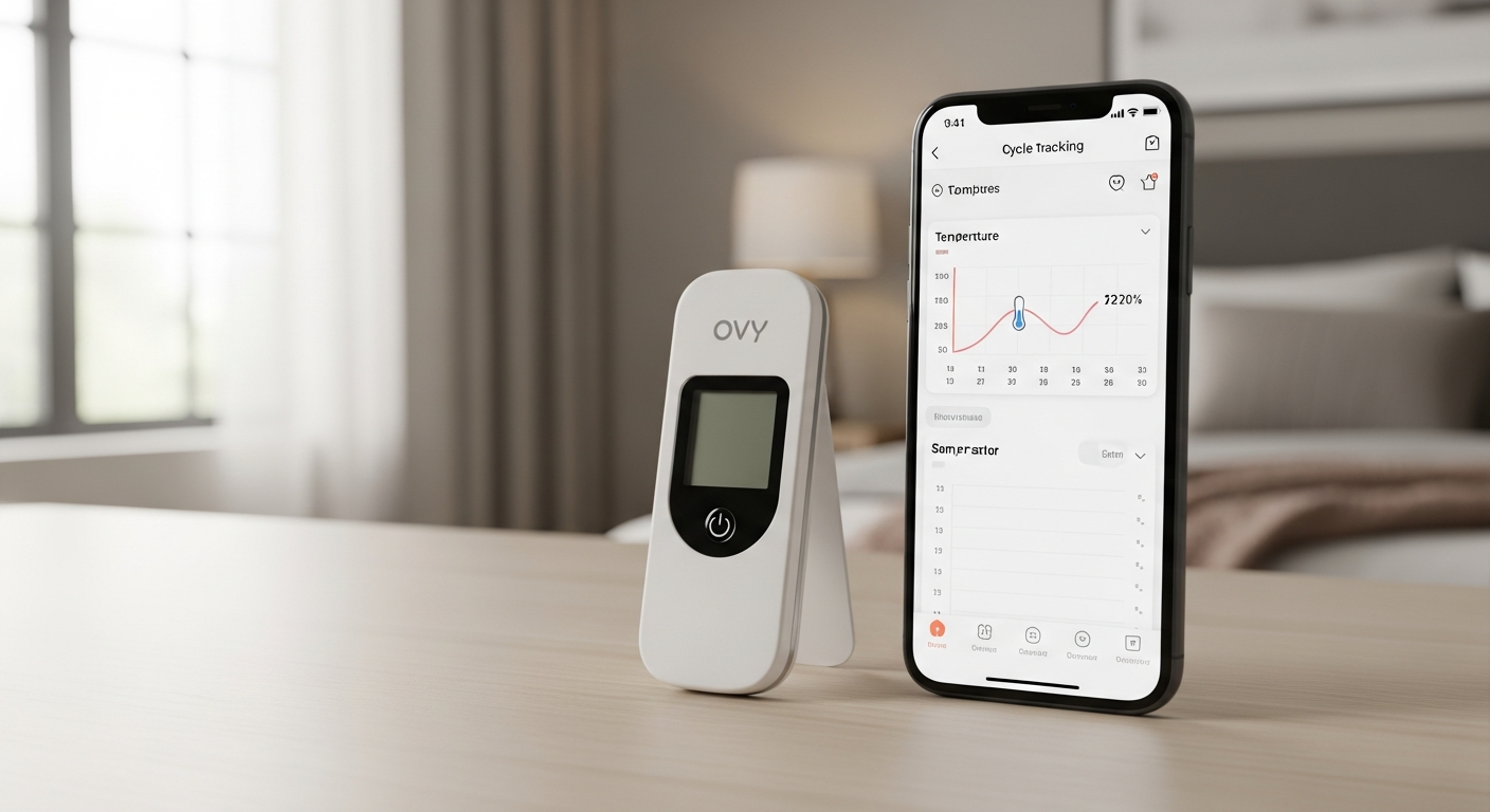 Ovy Bluetooth Basal Thermometer with illuminated display and flexible measuring tip for cycle tracking
