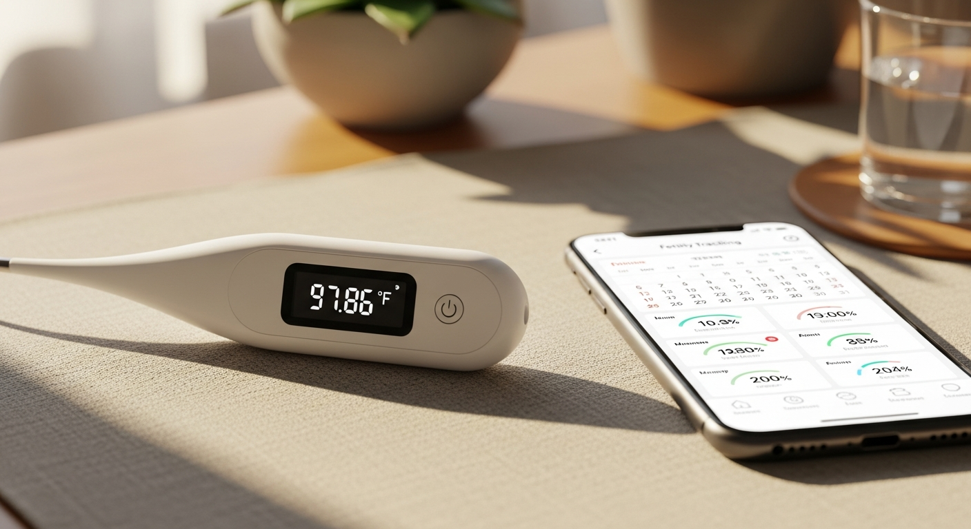 Ovy Bluetooth Basal Thermometer displaying precise temperature reading with illuminated screen and flexible measuring tip