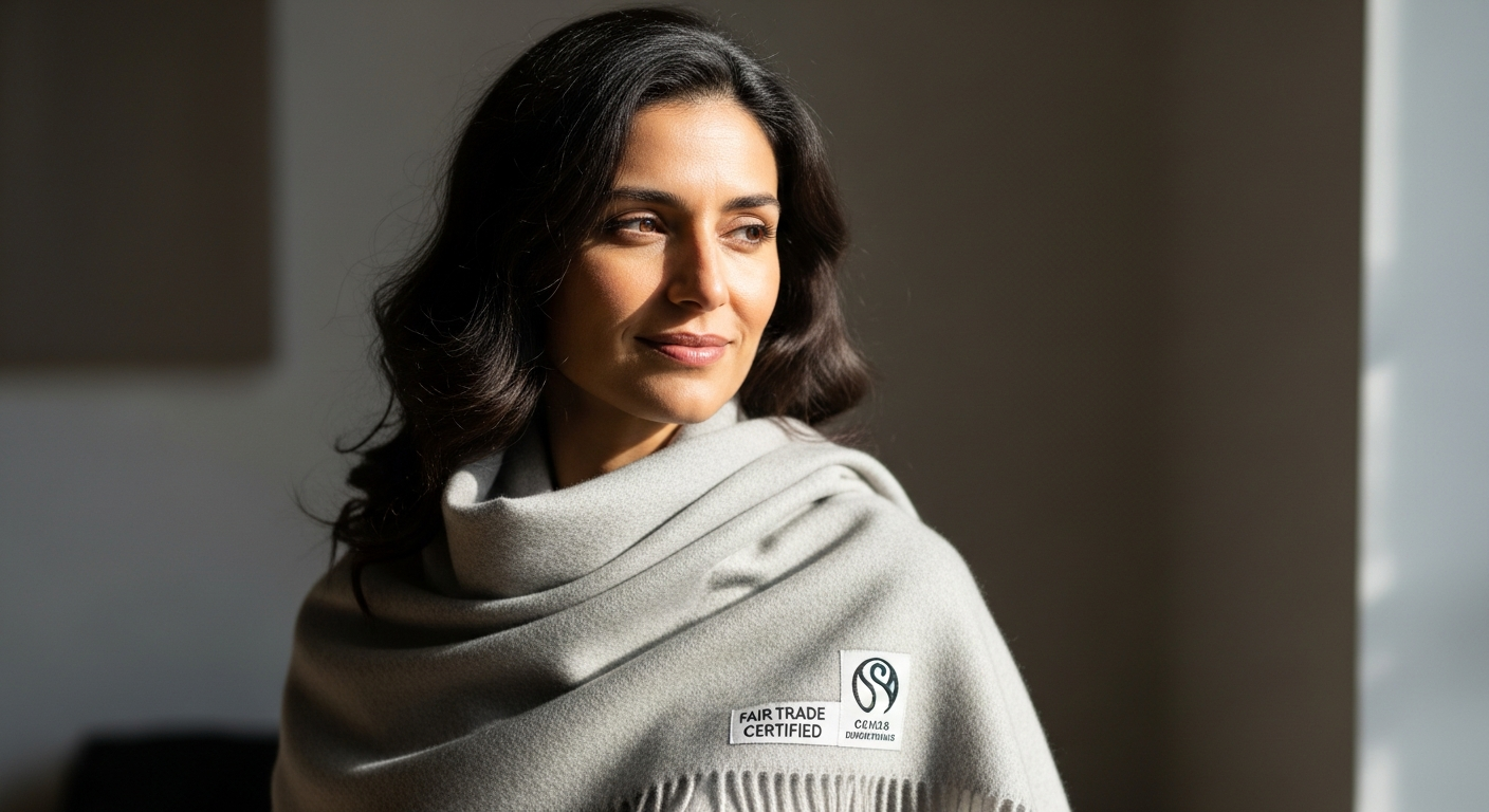 PUR SCHOEN premium cashmere scarf in Jeans shade displayed on neutral background showing lightweight texture