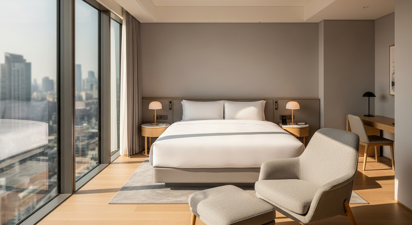 Premier Inn Standard Hotel Room with Hypnos mattress, en-suite bathroom, and modern furnishings
