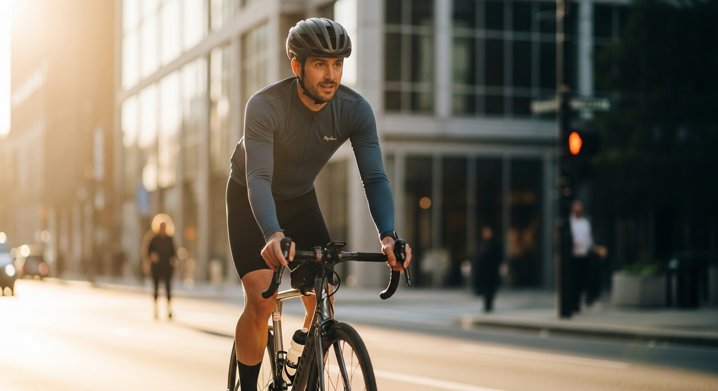Rapha Core Jersey displayed on cyclist during urban commute ride