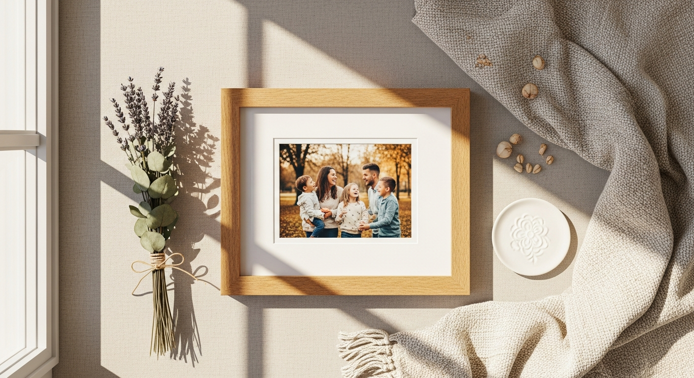 Nicola Spring 3D box photo frame displaying needle felting and pebble art crafts on white wall