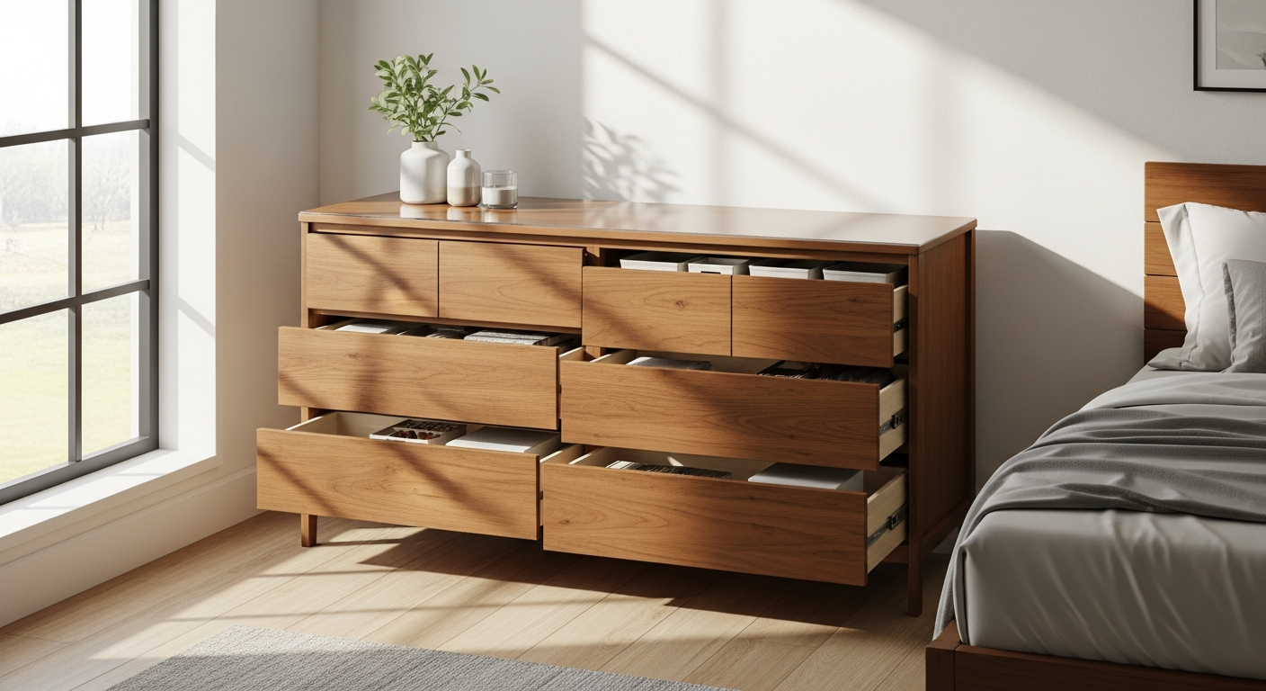 Riverside Furniture Davie 6-Drawer Dresser in Pale Oak finish displayed in a modern bedroom