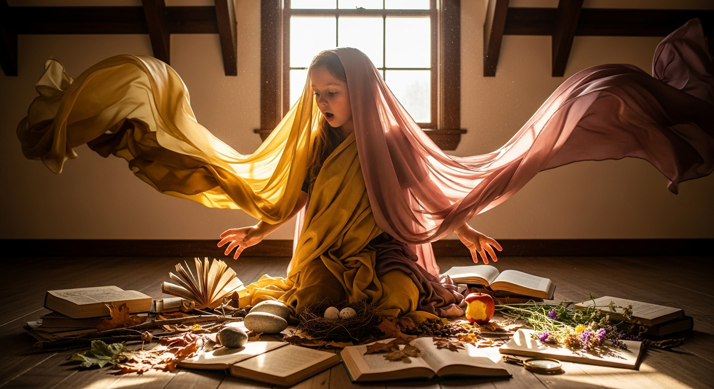 Colorful silk playsilks draped and arranged showing vibrant natural dyes and soft textures
