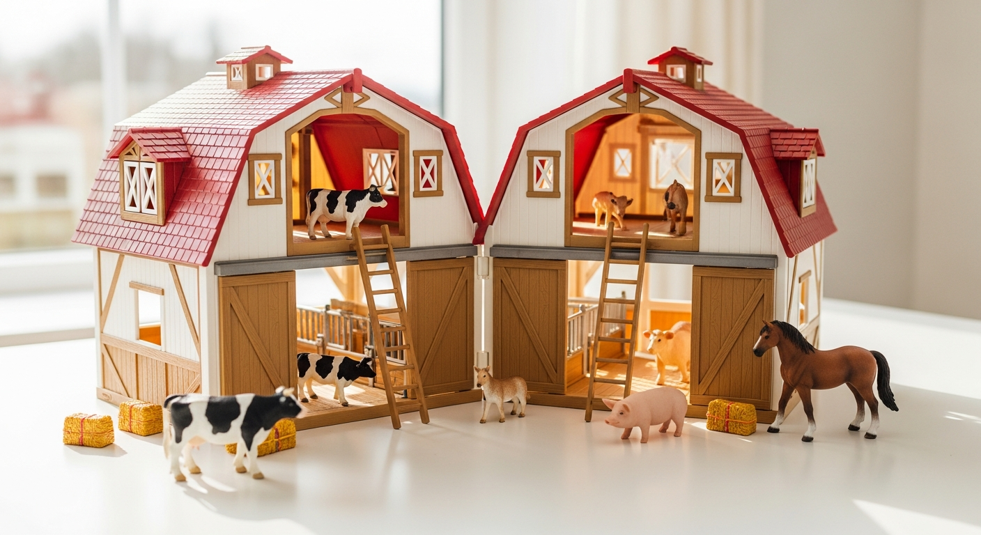Schleich Farm World Large Barn Playset with hand-painted animal figures and farm accessories displayed