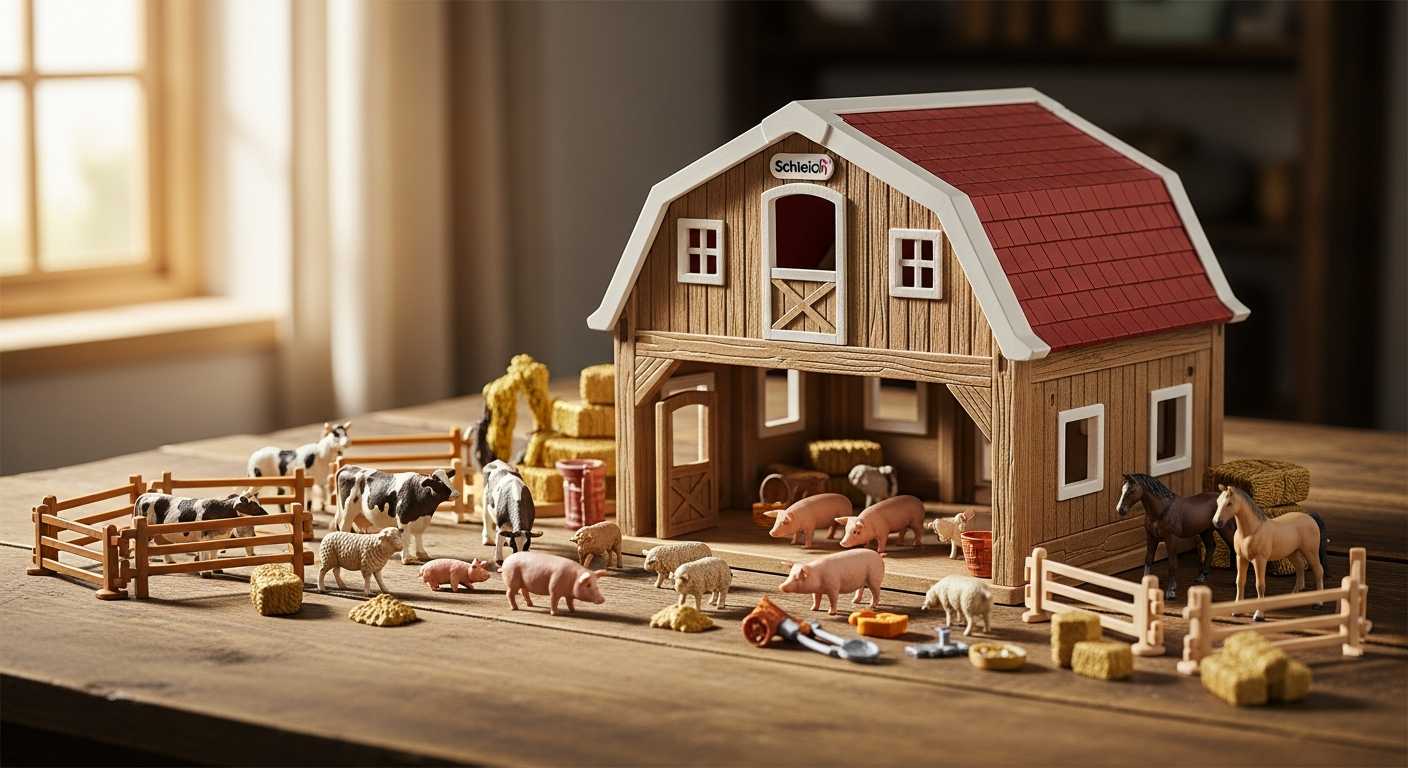 Schleich Farm World Large Barn Playset with hand-painted animal figures and functional barn doors
