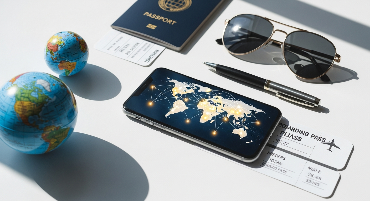 Simbye eSIM card displayed on smartphone screen showing international data plan activation and coverage map