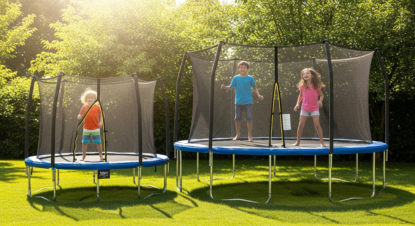 Sportdirect.ca round trampoline with safety net in residential backyard setting