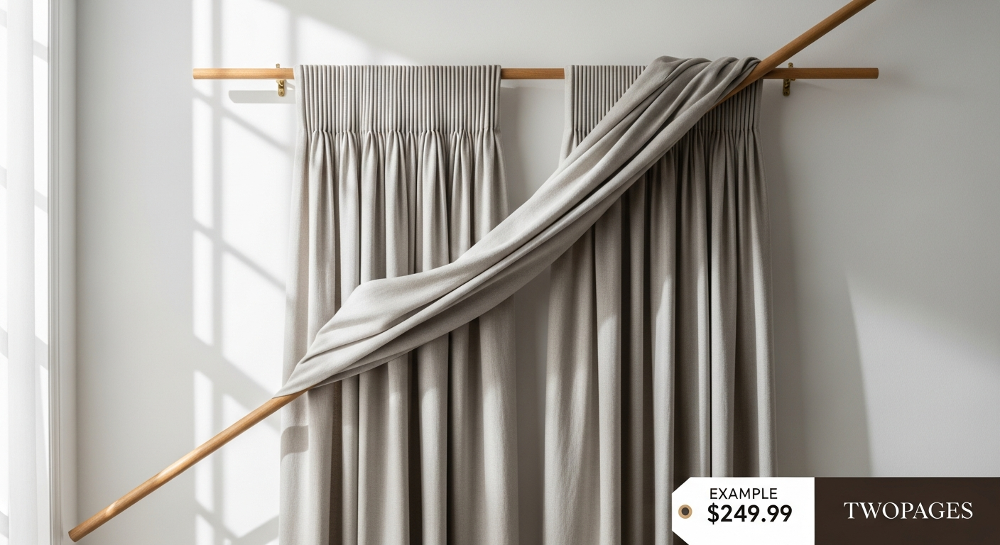 Liz Linen Pleated Drapes hanging on window showing pinch pleats and light-filtering linen blend fabric