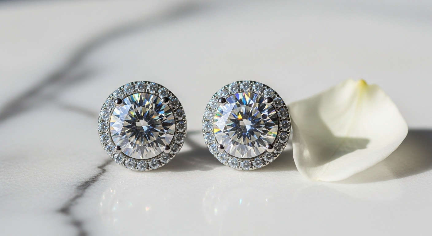 VVS1 moissanite halo stud earrings with certified 2-carat sparkle and sterling silver setting