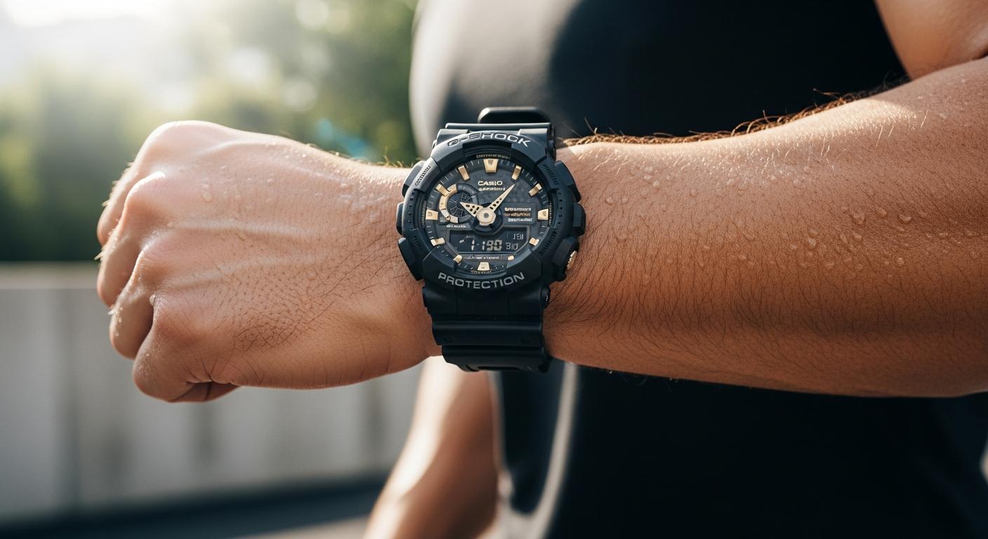 Black and gold Casio G-Shock GA-110GB-1AER watch displaying dual analog-digital display