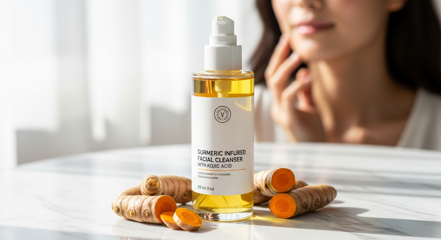 TrueNature Turmeric Kojic Acid Facial Cleanser with built-in brush for brightening hyperpigmented and acne-prone skin