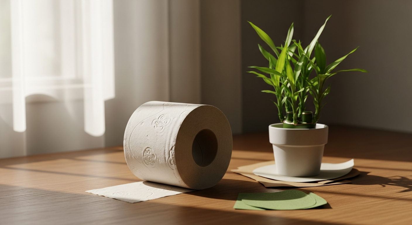 Premium bamboo toilet paper rolls displayed with eco-friendly packaging and sustainable branding elements