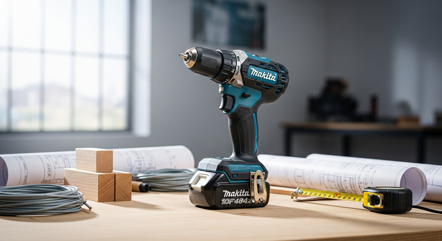 Makita DDF484Z 18V cordless drill/driver showing compact brushless motor design and lightweight body