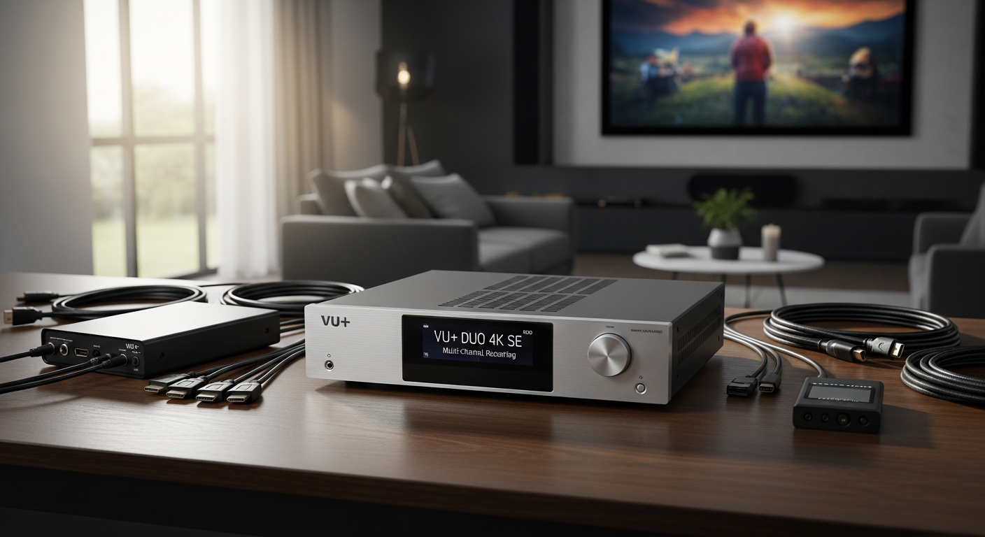 VU+ Duo 4K SE UHD satellite receiver with FBC tuner technology and Linux customization capabilities displayed