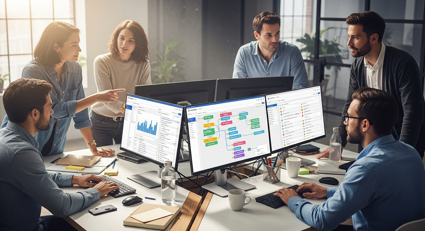 monday Work Management Platform dashboard showing automation workflows, integrations, and team collaboration features