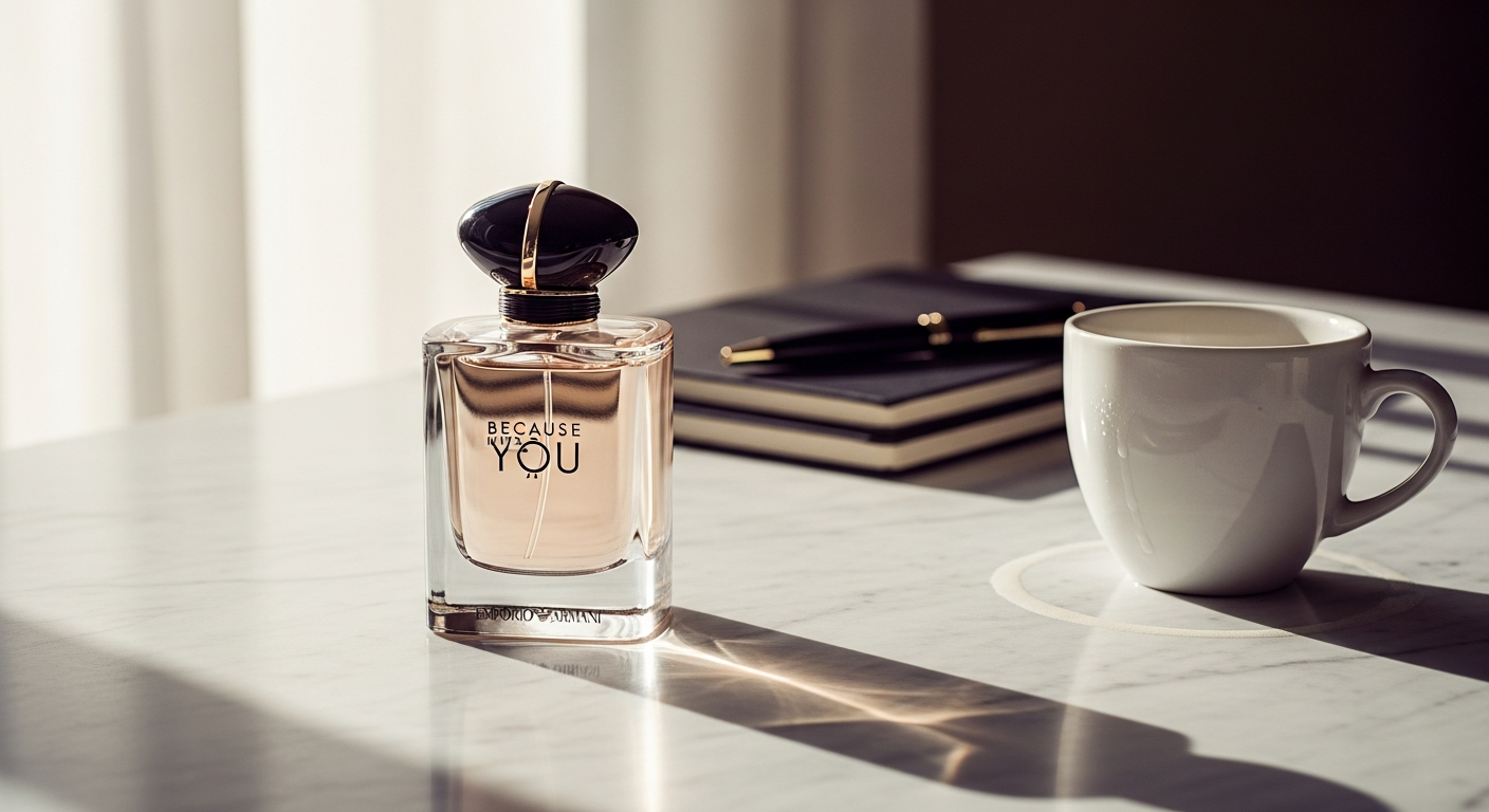 Emporio Armani Because It's You Eau de Parfum bottle with fruity-floral composition displayed elegantly