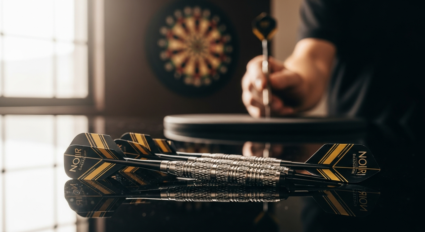 Gary Anderson Noir Phase 6 professional tungsten darts with black titanium nitride coating and teardrop barrel design