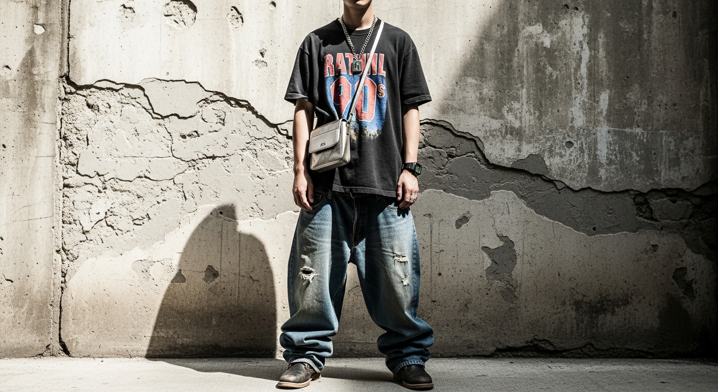 TMA EYES Y2K Washed PU Leather Casual Boots styled with oversized band tee and cargo pants