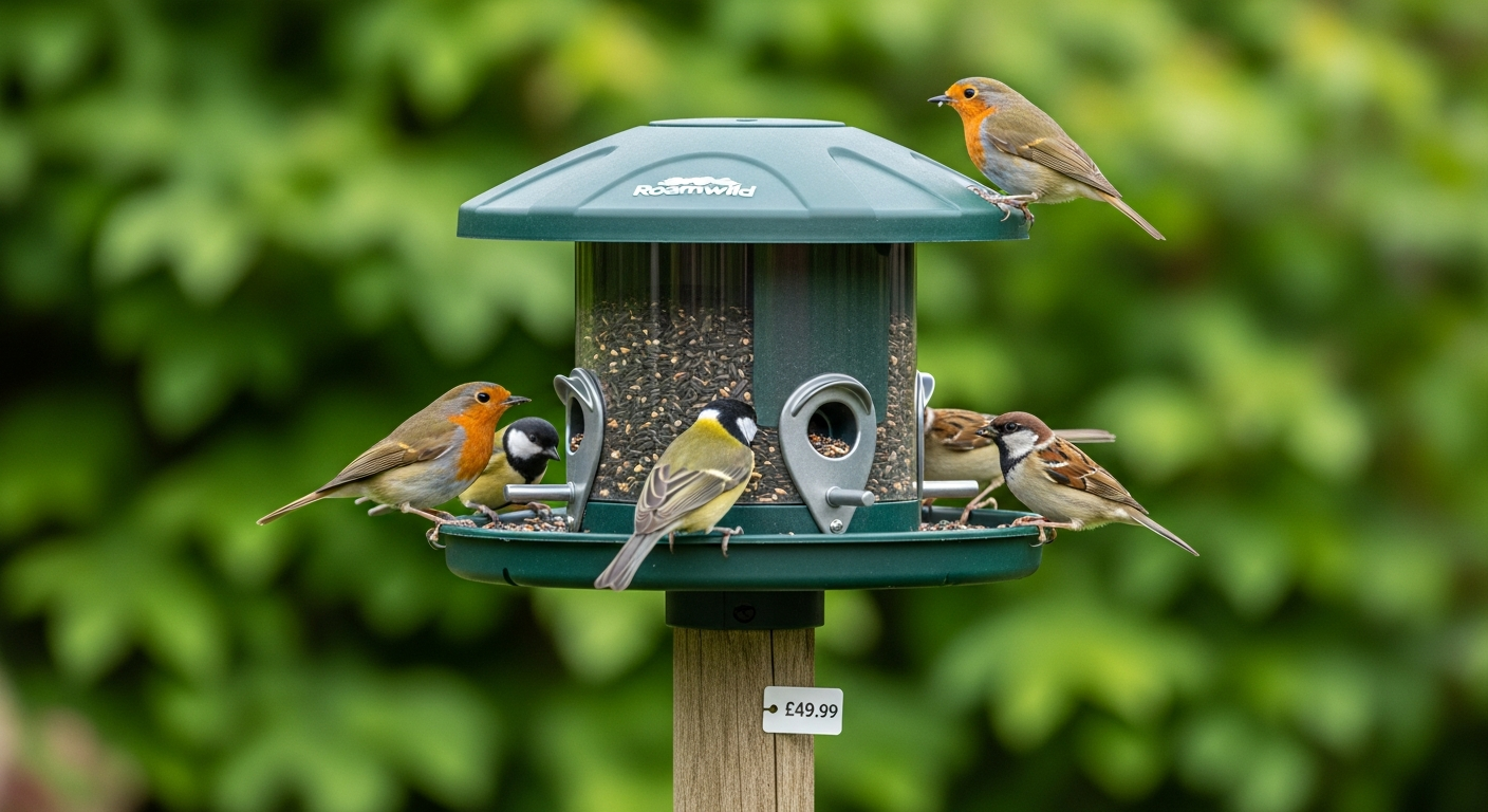 Roamwild PestOff squirrel proof bird feeder with spring-loaded ports and weather-resistant construction