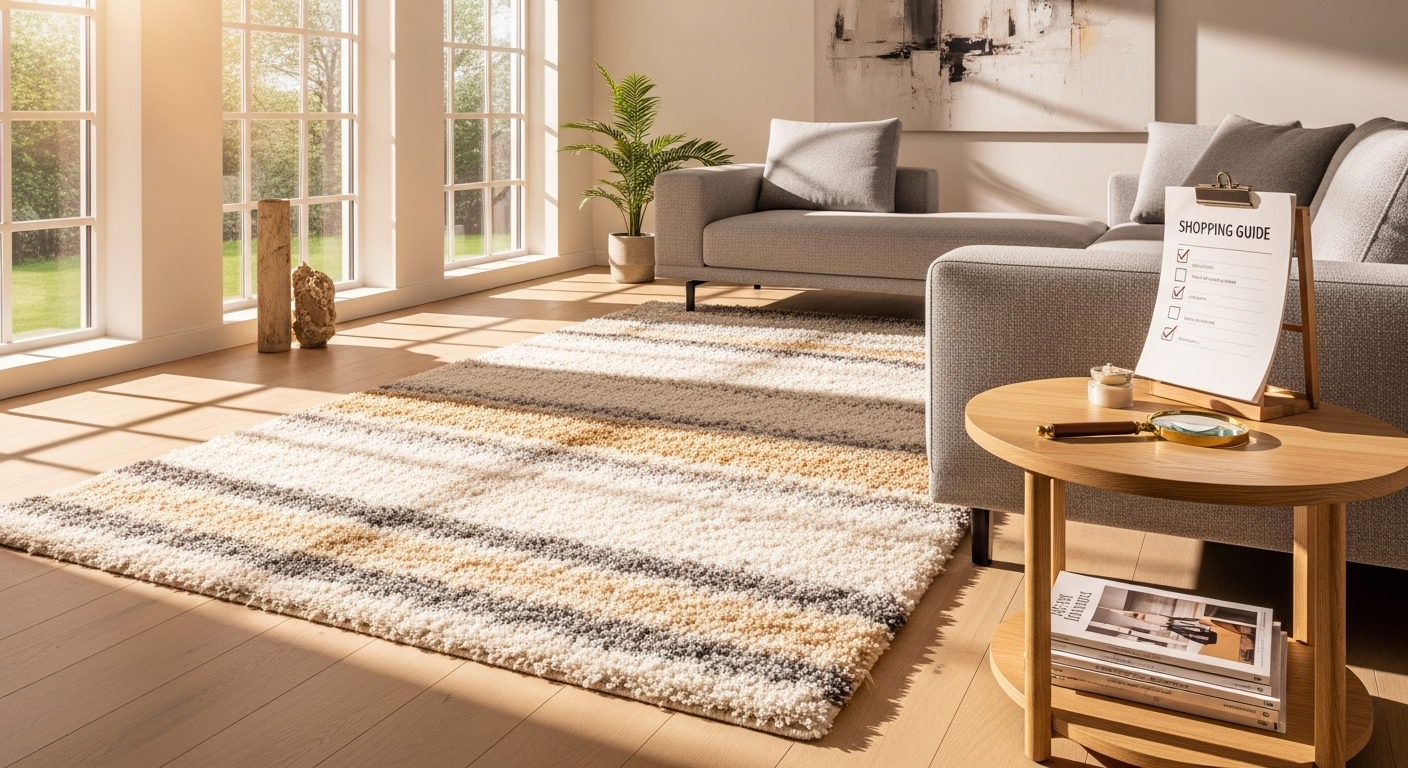 A customer browsing quality rugs on Teppich.de's website with diverse rug styles displayed