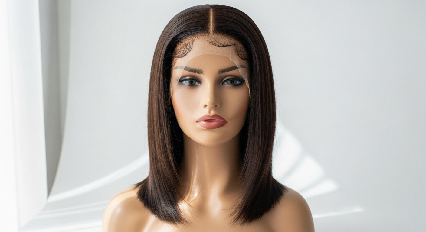 WOWANGEL 250% density 13x6 HD lace front straight wig displayed on mannequin head showing full hairline