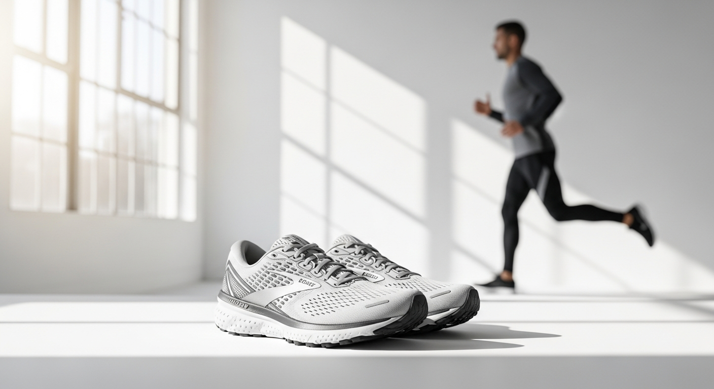Brooks Ghost running shoes displayed on a neutral background showcasing cushioning and design