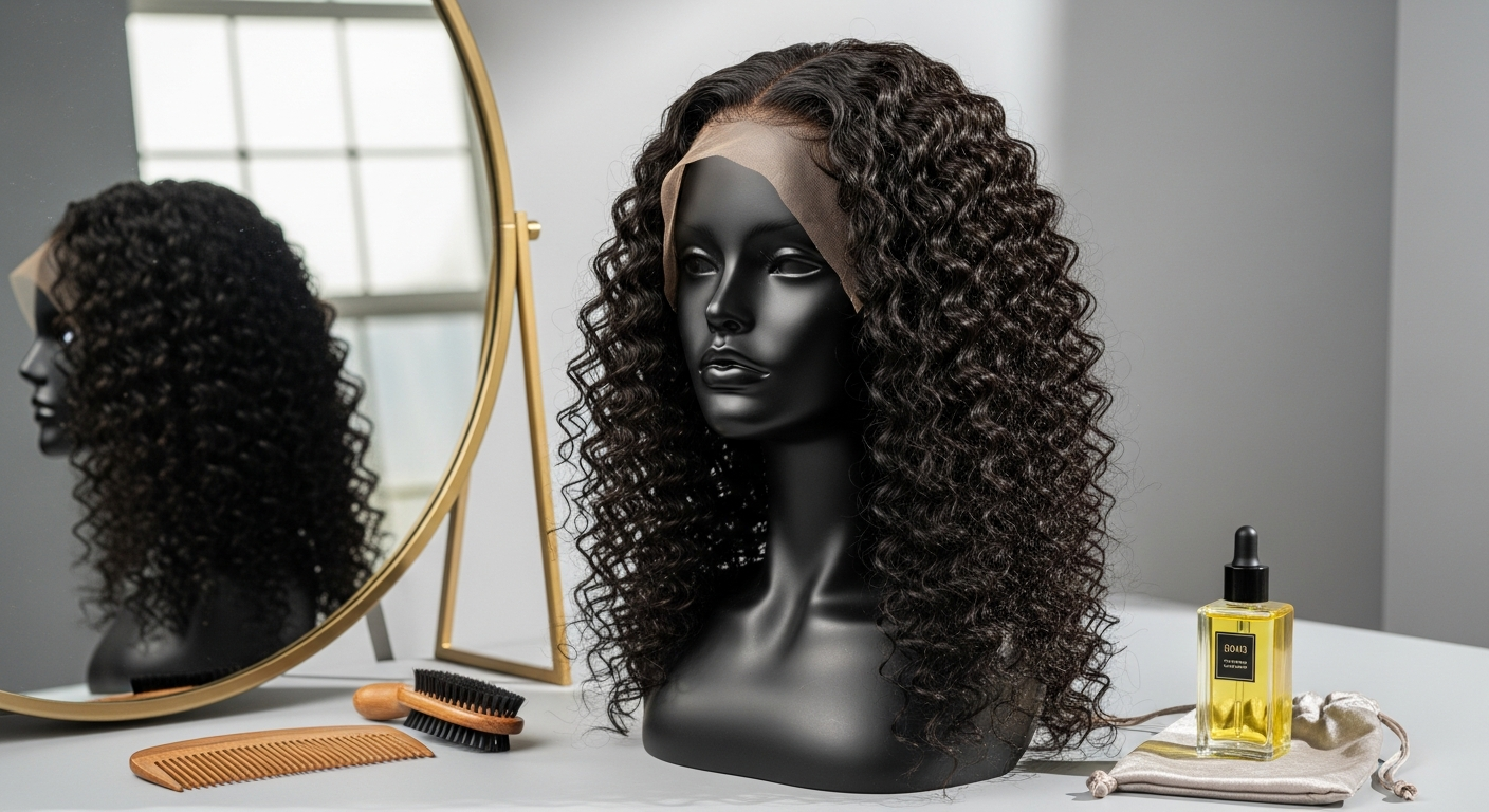 BGMgirl Burmese Curly Wear Go Wig displayed on a mannequin head showing natural curly texture and glueless design