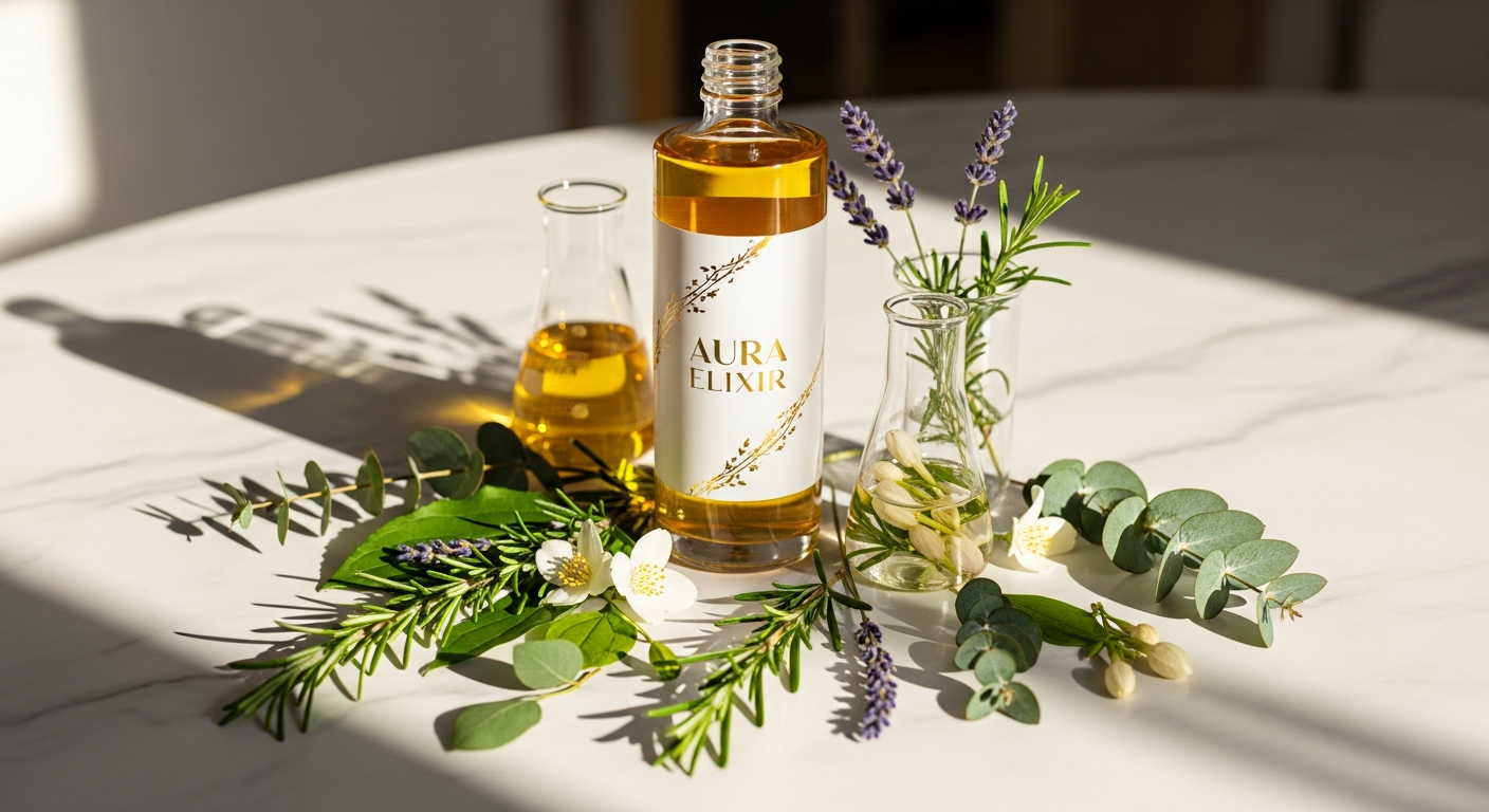 Botanycl SkinClear Elixir supplement bottle with plant-based ingredients displayed