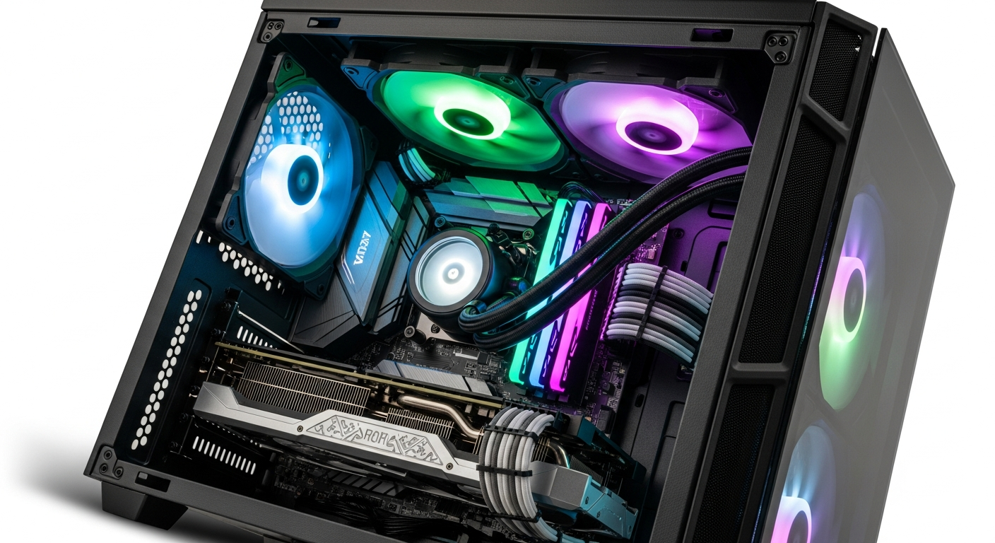Lian Li UNI FAN SL-INF 120 ARGB reverse blade fan with RGB lighting in PC case