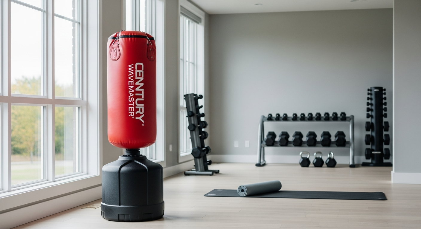 Century Wavemaster freestanding martial arts bag set up in a home gym training space