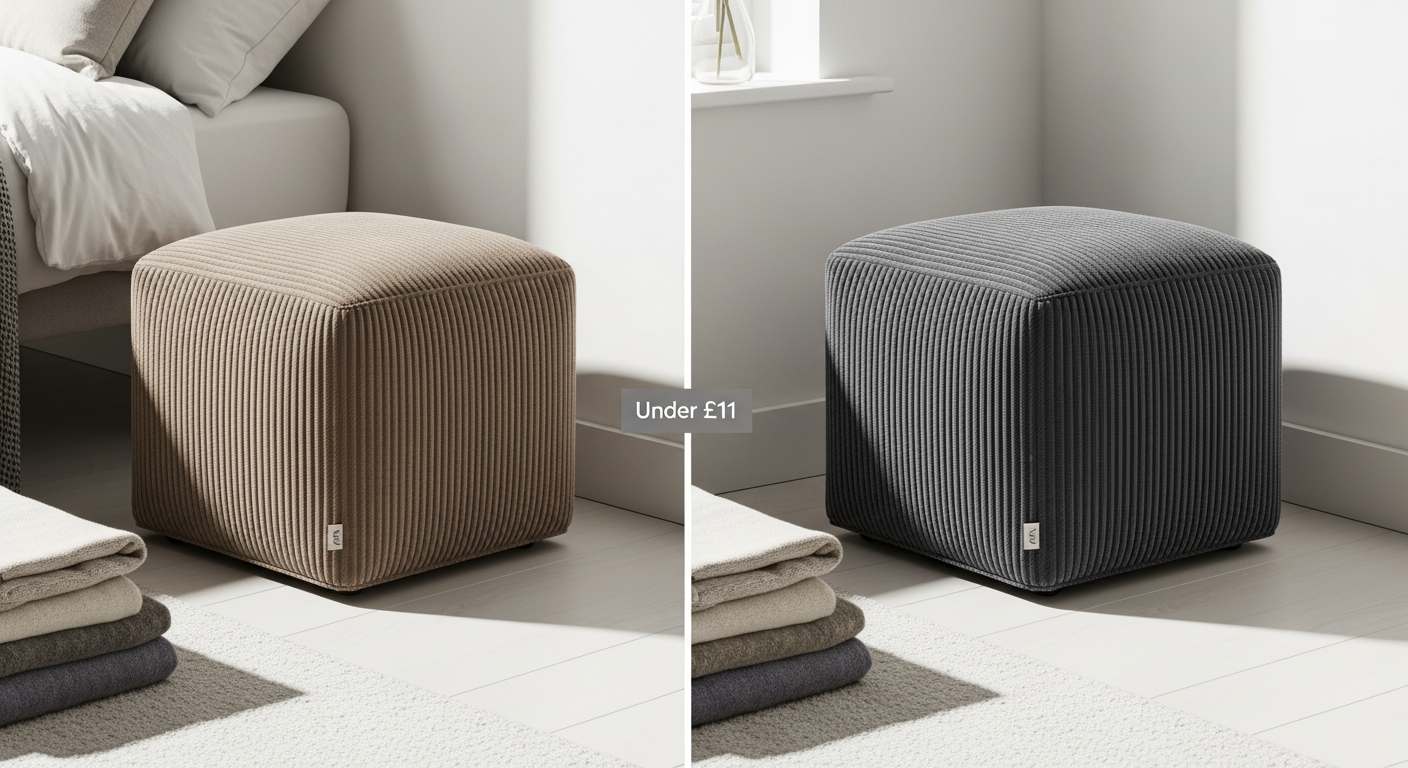 Square 38x38 corduroy folding storage ottoman in grey with fitted lid design