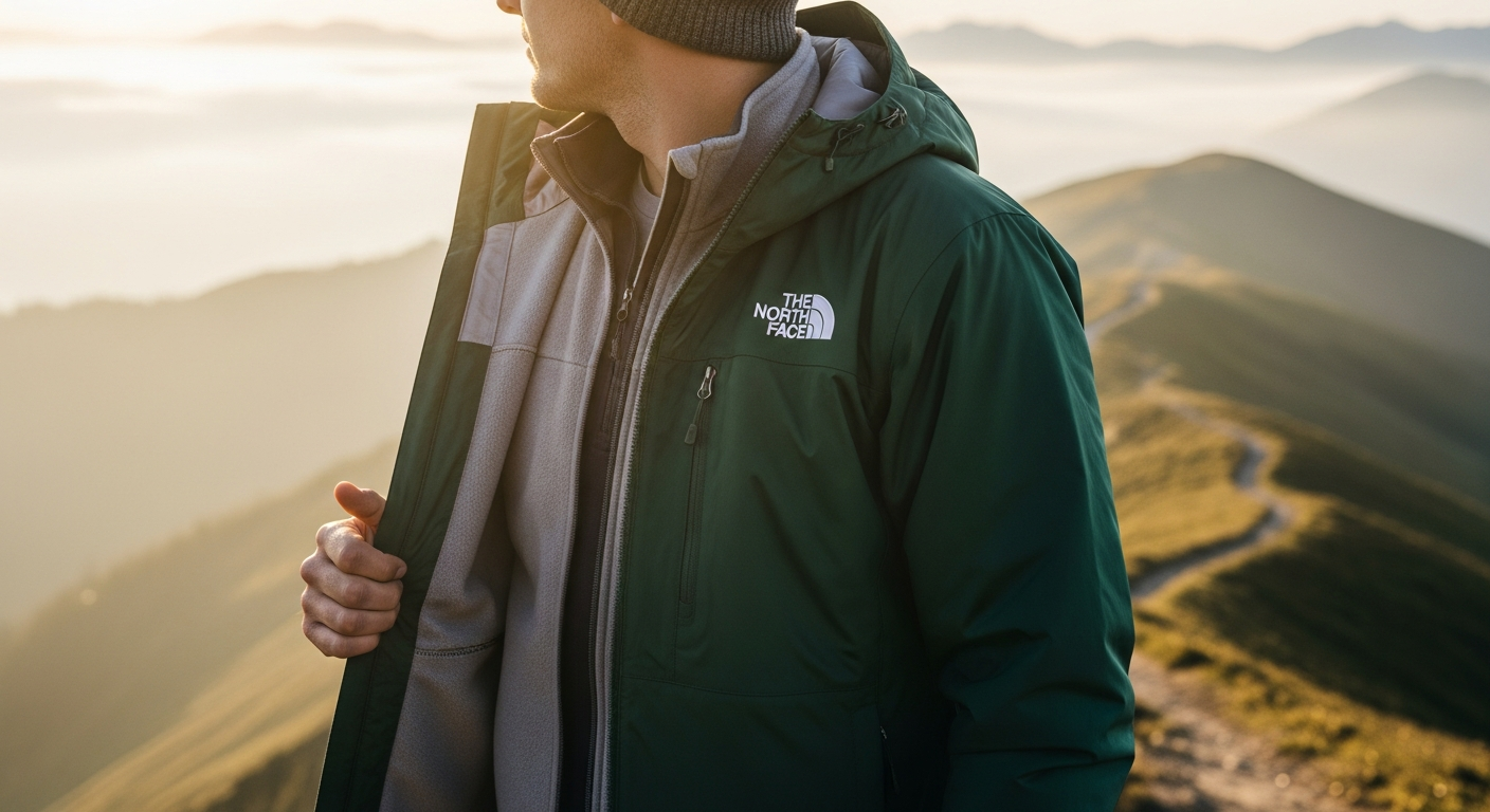 North Face Evolve II Triclimate Jacket displayed with outer shell and inner fleece layer separated