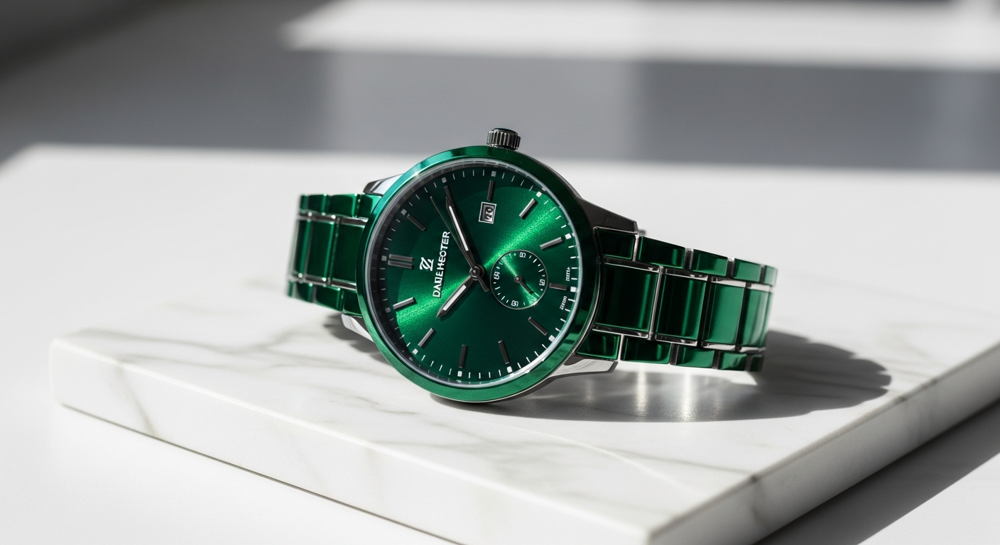 Daniel Hechter Broadway Emerald Green Watch with deep green dial on white background