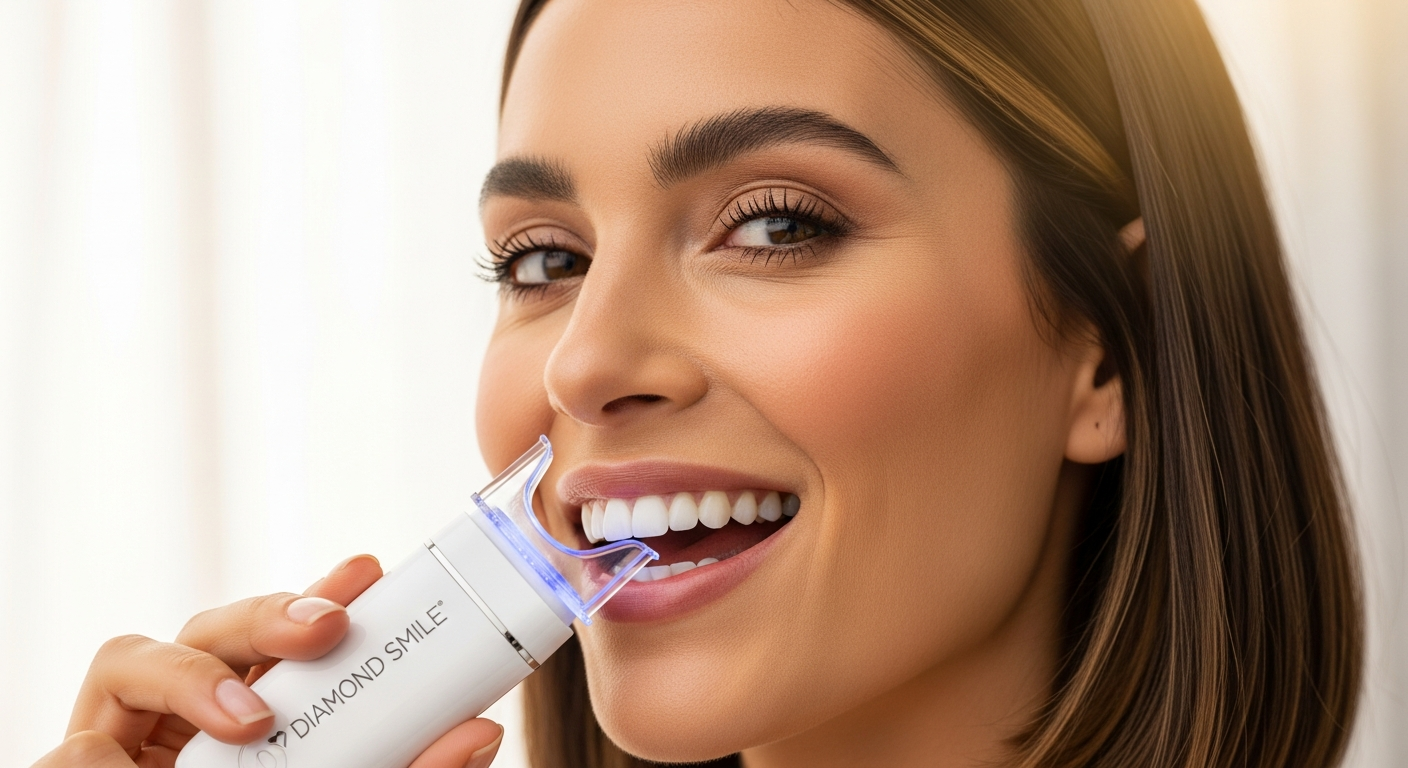Diamond Smile LED Teeth Whitening Kit with 16 LED lights and peroxide-free gel formula for sensitive teeth