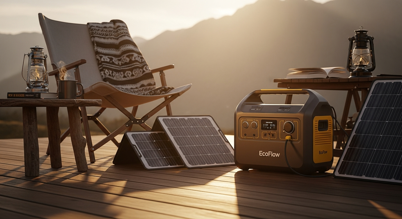 EcoFlow DELTA Pro portable power station with solar panels and expandable battery modules for off-grid living
