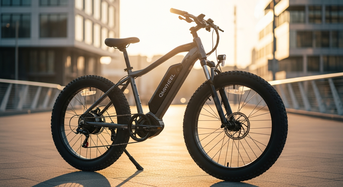 QmWheel V20 Pro electric fatbike with wide tires on Dutch cobblestone street