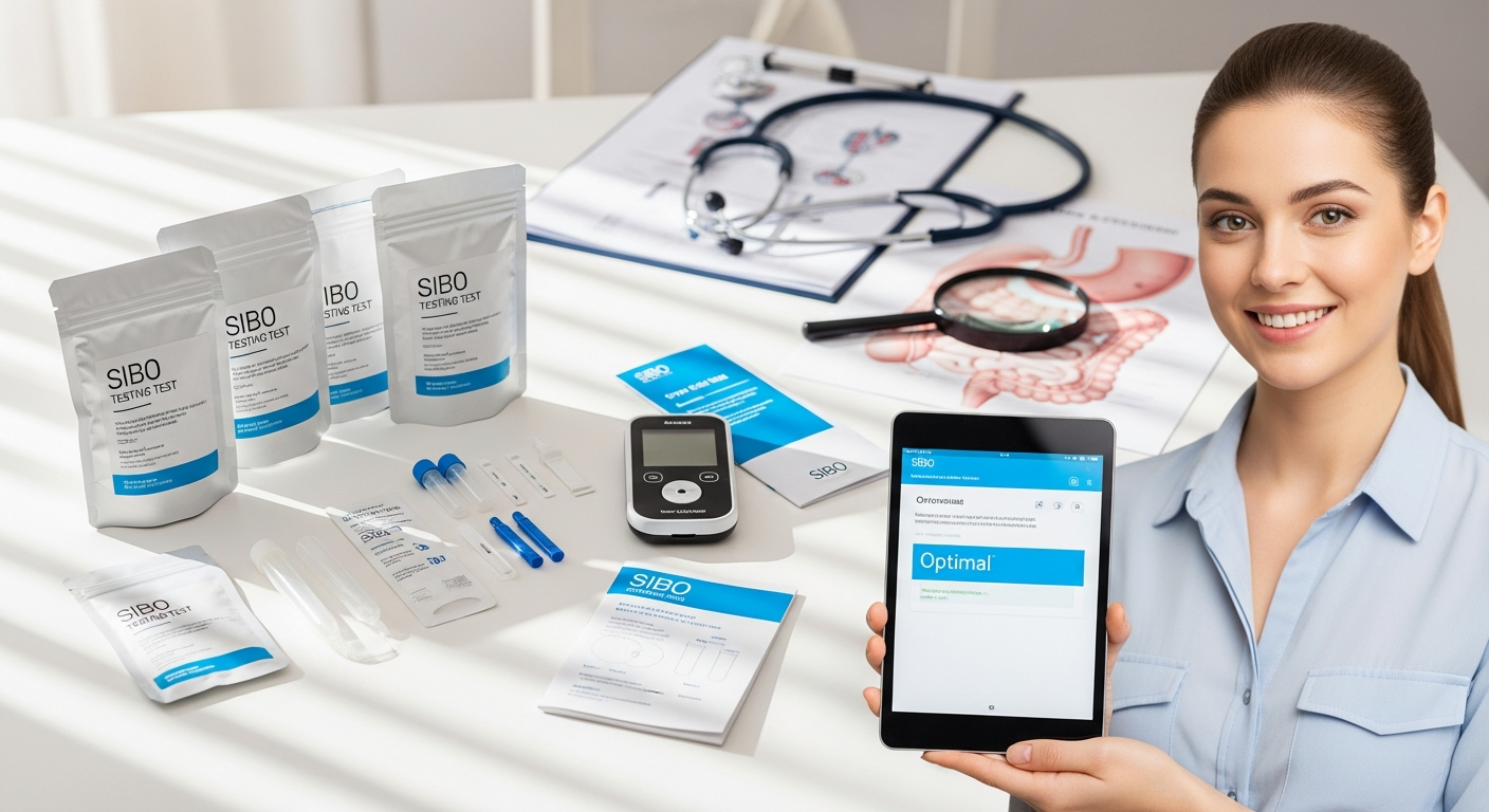 GI Cognition SIBO home test kit with glucose substrate and breath collection tubes for at-home diagnostics
