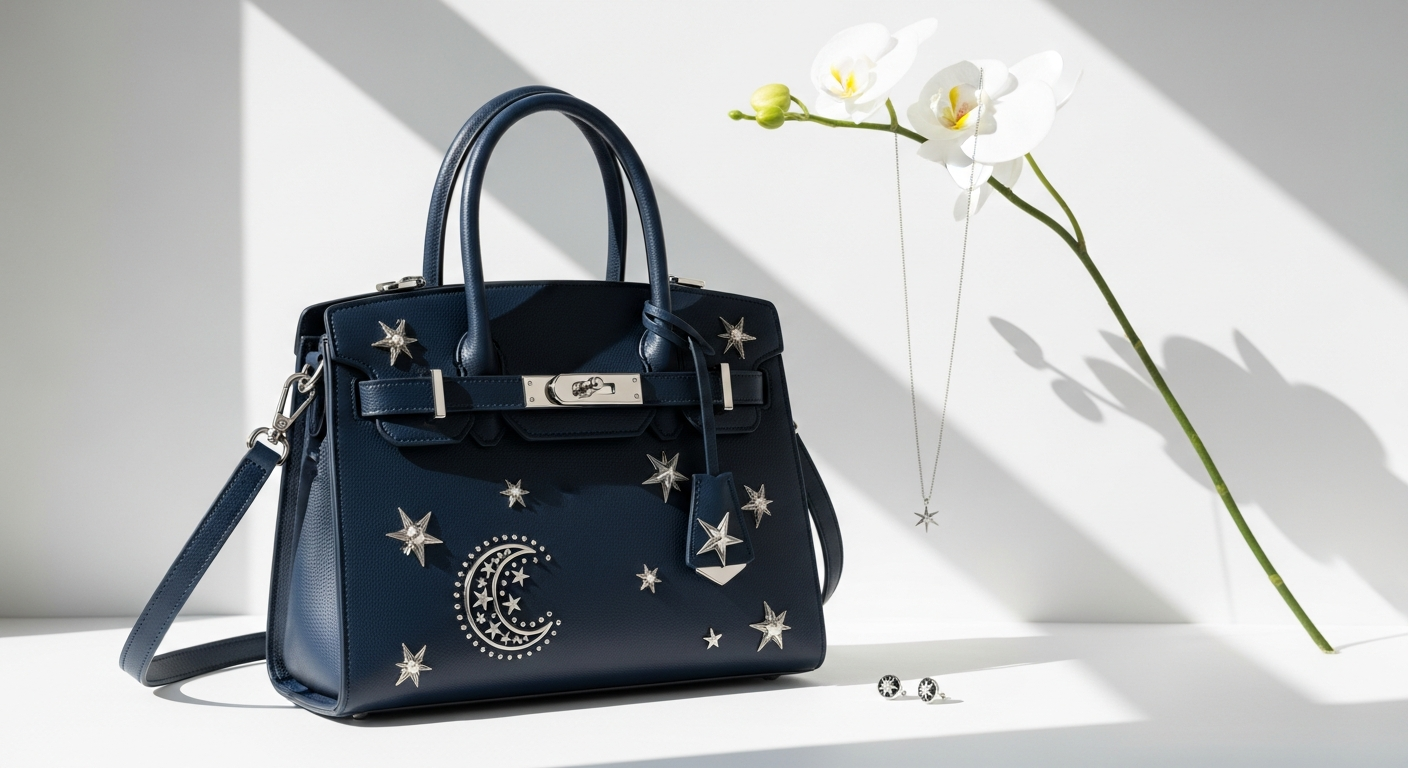 Luna Charles Nova Star black and gold celestial-inspired vegan leather handbag with star-studded hardware