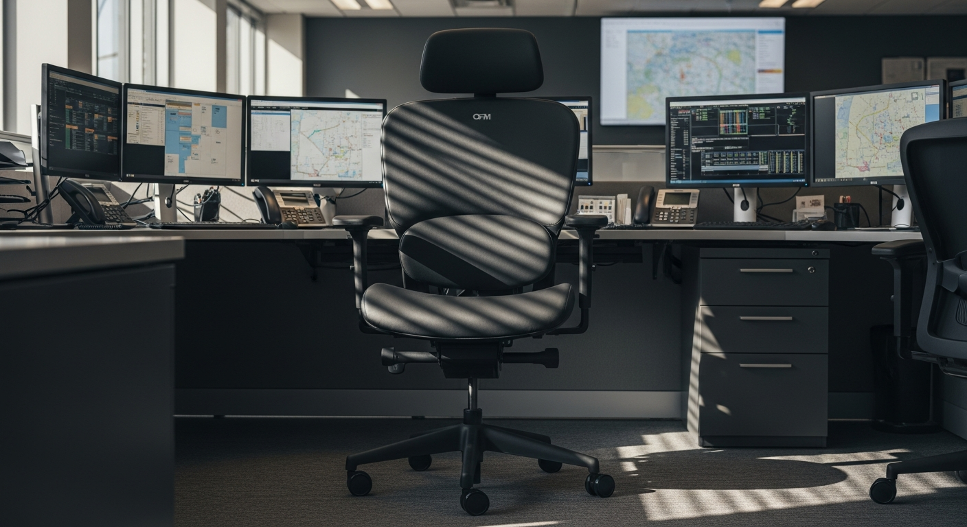 OFM 24/7 Heavy Duty Office Chair with chrome base and adjustable ergonomic features for dispatch centers