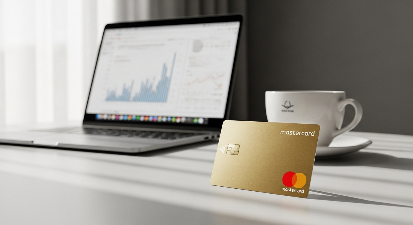 TF Bank Mastercard Gold credit card displayed with travel destinations and currency symbols